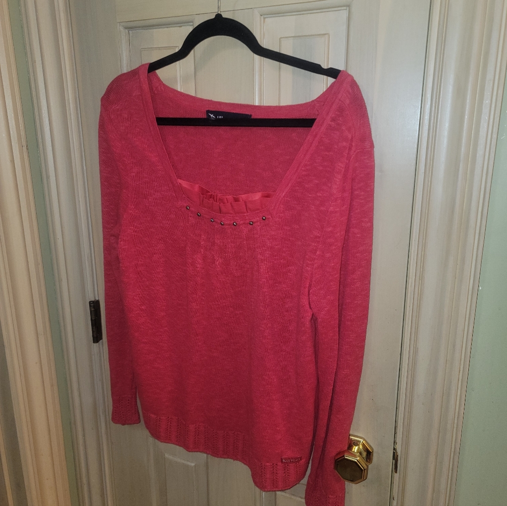 Misses Sz M Blue Willi's Linen Cotton Sweater Pleated Ruffle On Chest